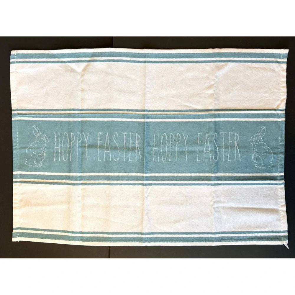 Hoppy Easter Bunny Rabbit Farmhouse Stripe Blue Kitchen Dish Tea‎ Towel